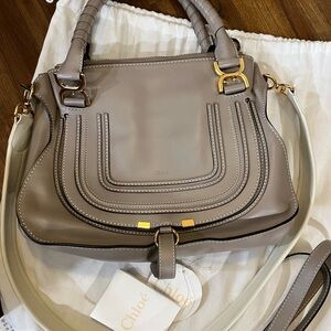 CHLOE
Marcie Medium Double Carry Satchel Bag in Taupe Leather limited edition